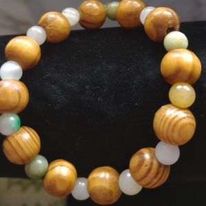 Metal Free Natural Stone and Wood Beaded Bracelette Boho Chic